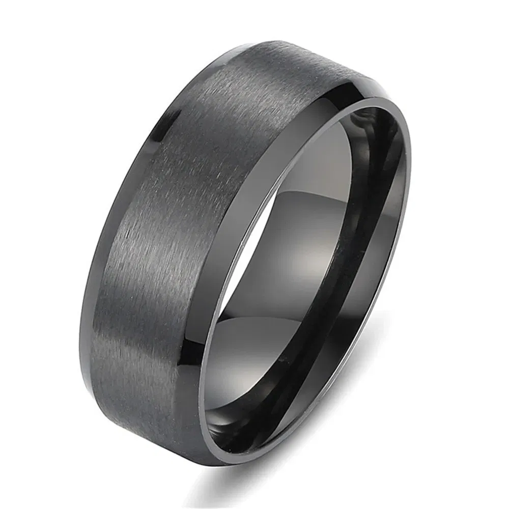 Main Stone Color: Black, Ring Size: 7 - JUCHAO Classic Ring Men Titanium Black Men Jewelry Wedding Bands Boyfriend Gift Dropshipping
