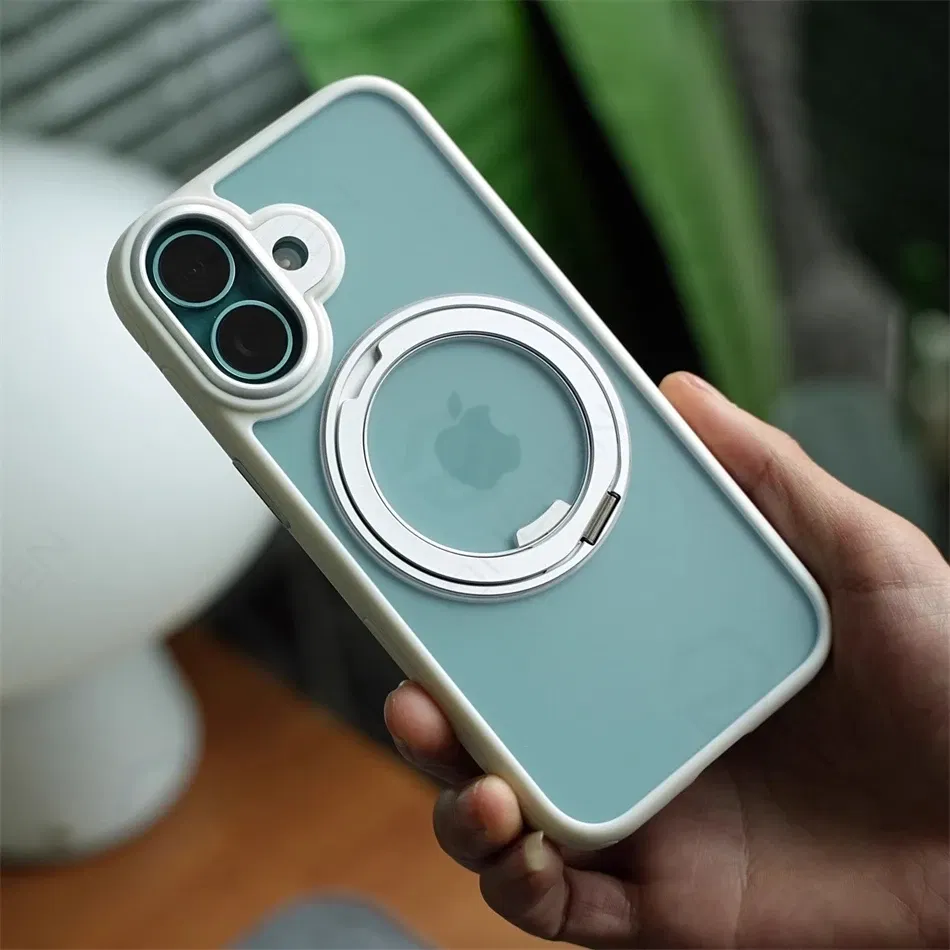 Color: Blue, Material: Plastic - 360?° Rotation Ring Stand Magnetic Case For iPhone 13 14 15 16 17 Pro Max 16E Matte Military Shockproof Armor Cover For Magsafe