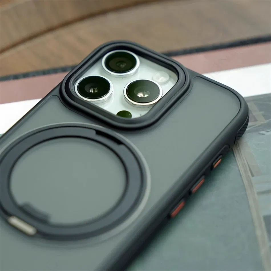 Color: Blue, Material: Plastic - 360?° Rotation Ring Stand Magnetic Case For iPhone 13 14 15 16 17 Pro Max 16E Matte Military Shockproof Armor Cover For Magsafe