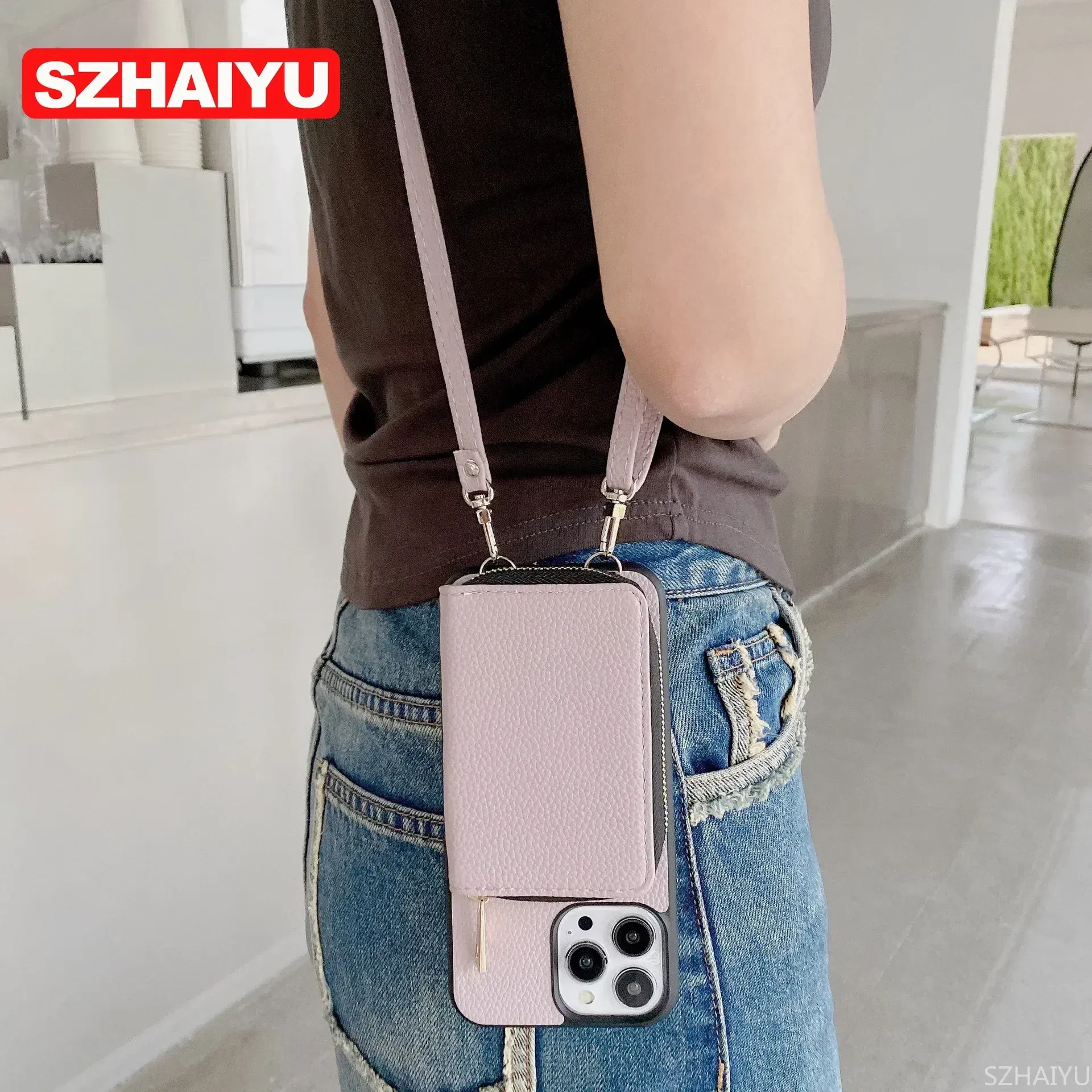 Material: Silicon, Color: Clear - Zipper Wallet Phone Case For iPhone 16 15 14 13 12 Mini 11 Pro XS Max X Plus Card Slot Holder Crossbody Lanyard Leather Cover
