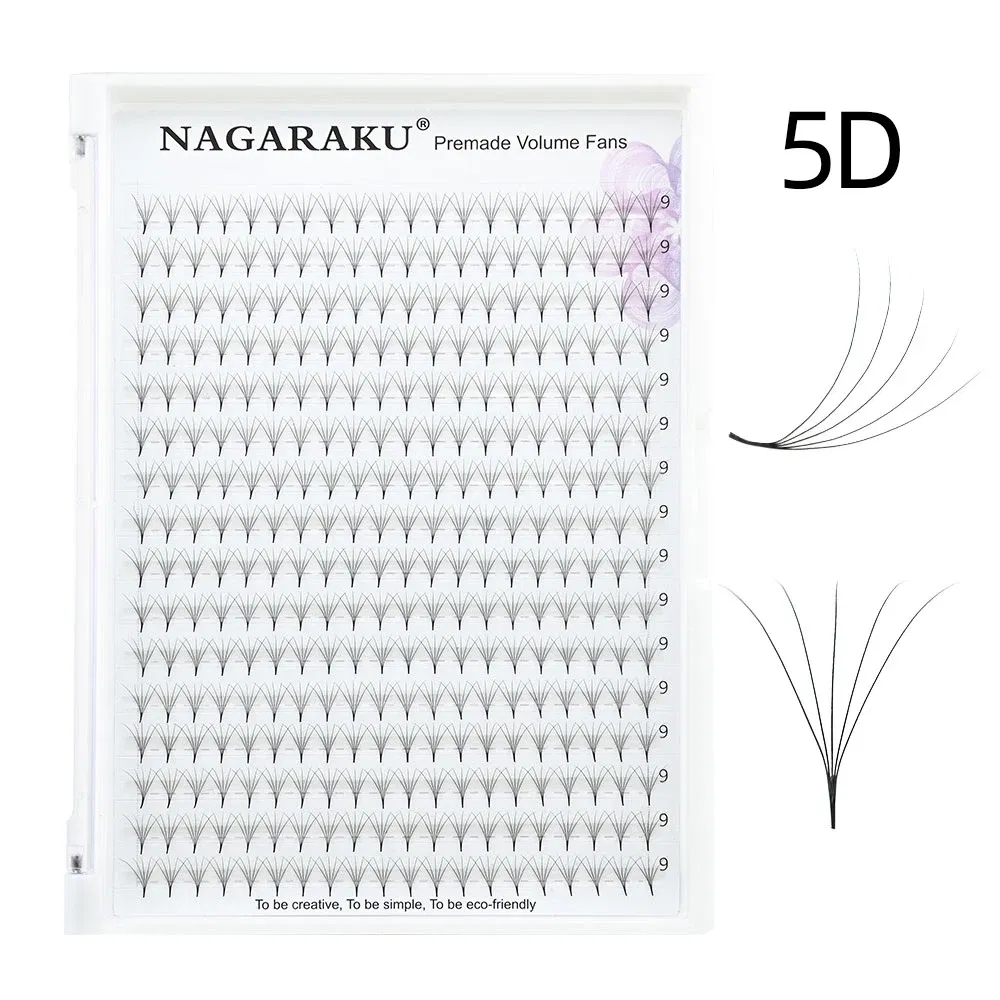 Color: Brushed Brass, Curl: C, Thickness: 0.07mm, Length: MIX - NAGARAKU Sharp Narrow Stem Premade Fans Eyelash Extension 5D 6D 10D Thin Pointy Base Russian Fans Ready Russian Volume