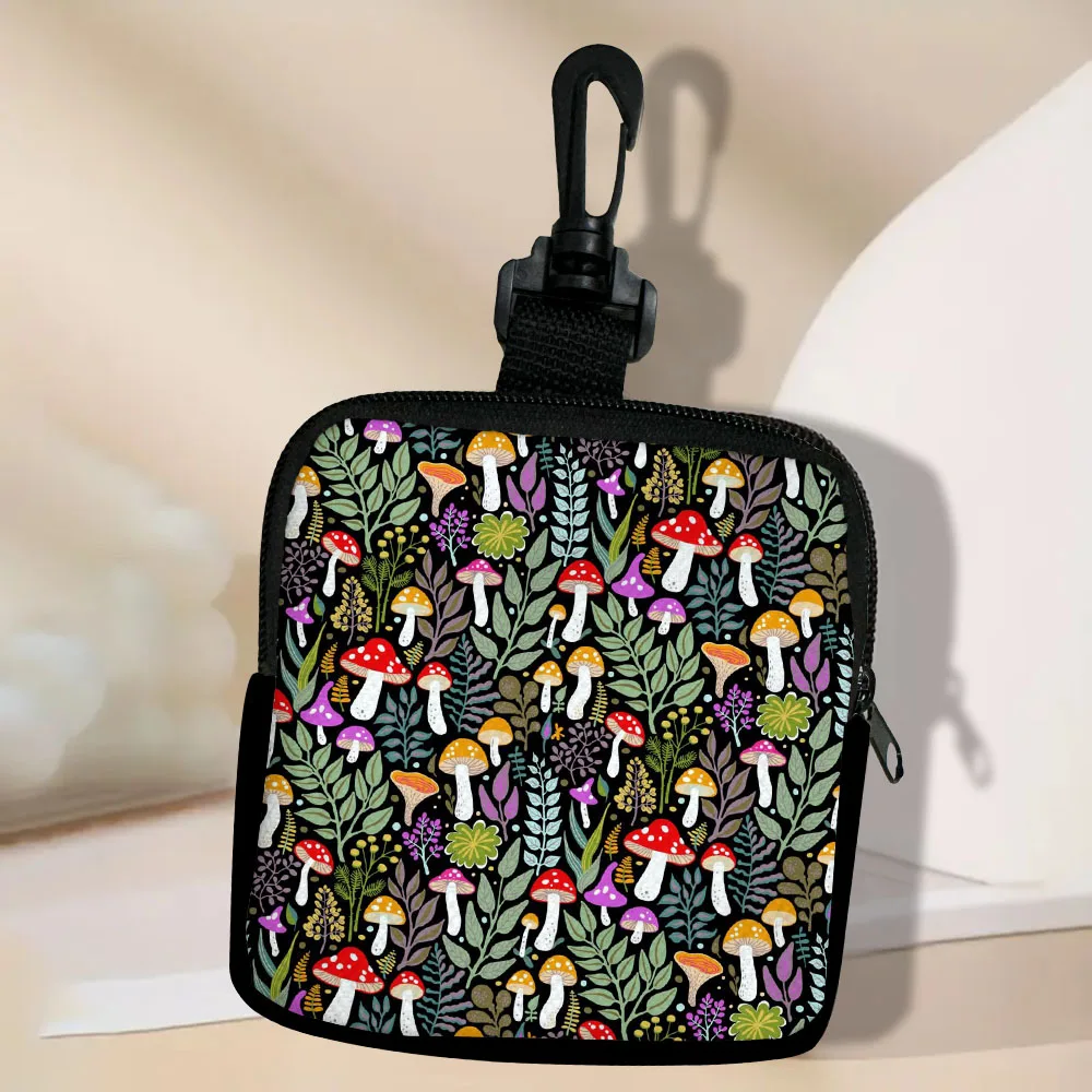 Color: Beige - Mushroom-Seamless-Pattern Portable Women  Coin Bag  Money Purse Id Card Holder Wallet Case Zipper Key Storage Pouch Key Bag 5.23
