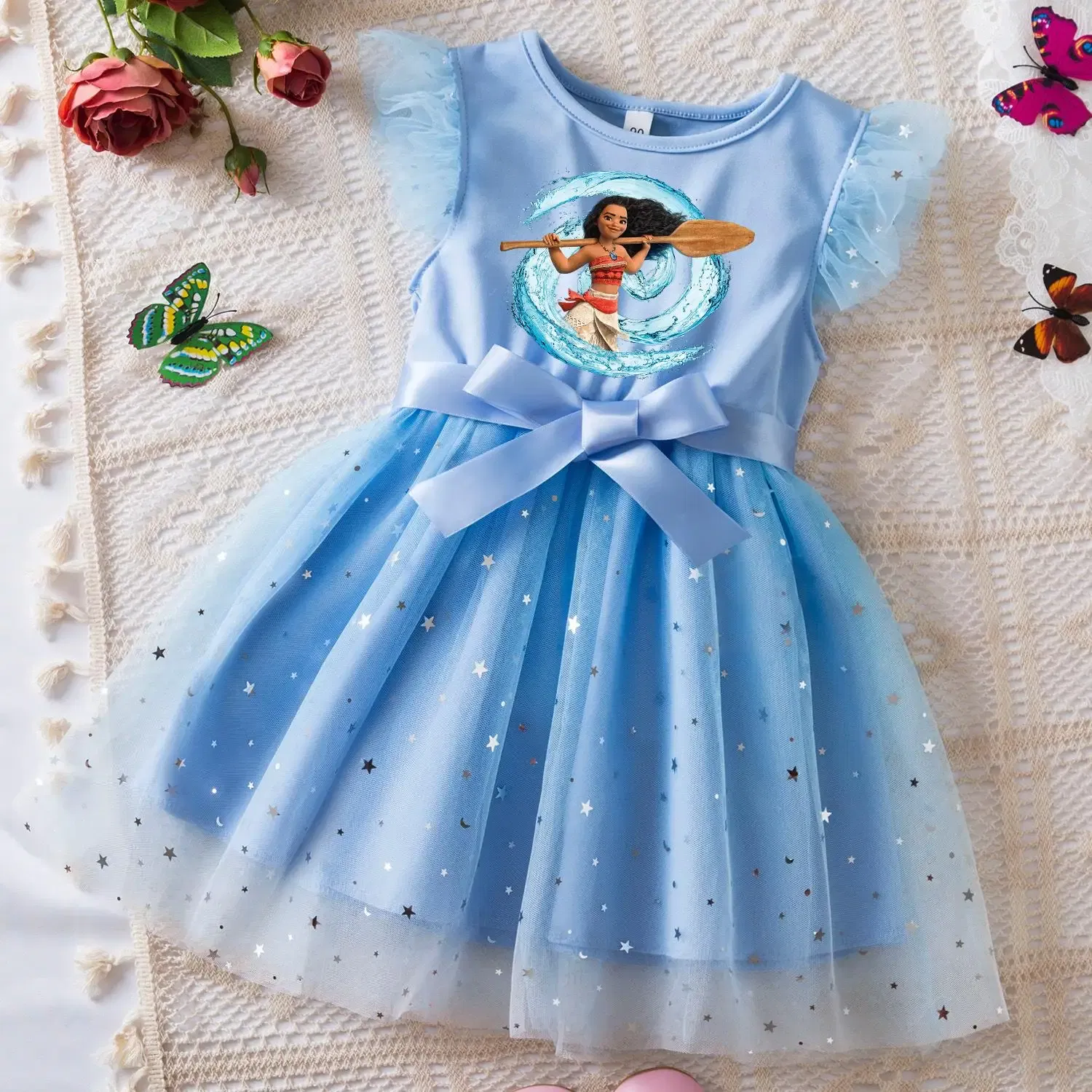 Color: army green, Size: XL - Moana Summer Toddler Girl Dress Princess Star Baby Girls Clothes Tulle Tutu Dress for Children Party Dress 2-6Y