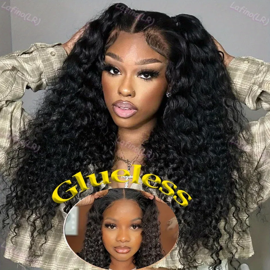 Stretched Length: 20inches, Hair Color: #12, Density: 200%, Ships From: CHINA - Glueless Wig Human Hair Ready To Wear Water Wave Lace Front Wig 4x4 5x5 Lace Closure Black Wig Curly HD Lace Frontal Human Hair