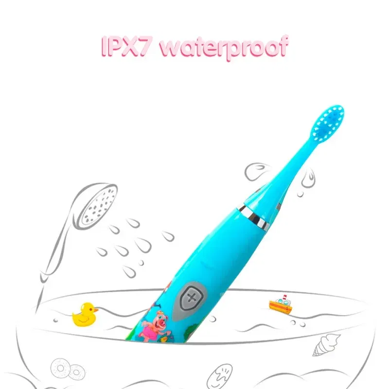 Color: Beige - Sonic Children Electric Toothbrush Colorful Cartoon Cute Pattern Ultrasonic Rechargeable Soft Hair Smart Brush Oral Cleaning