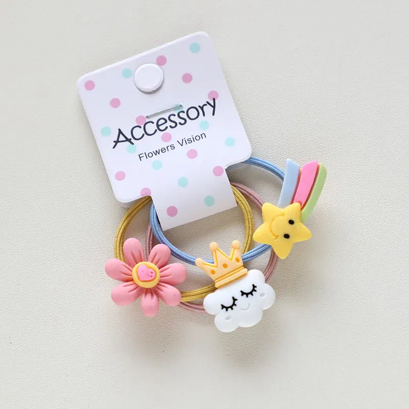 Color: Lavender - 3PCS New Cute Cartoon Rainbows Princess Headwear Kids Elastic Hair Bands Children Tie Girls Accessories Baby Headdress