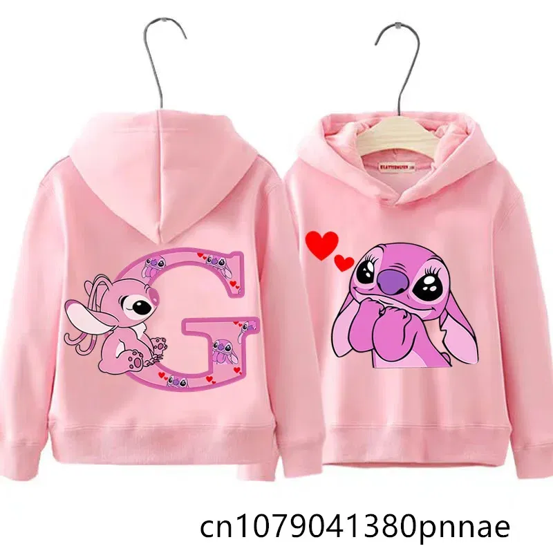 Color: Gold, Kid Size: 5 - Girls Boys Lilo and Stitch Sportswear Hoodies Casual Fashion Sweatshirts Angel Letter AZ Anime Autumn/Winter Hoodie Kids Hoodies