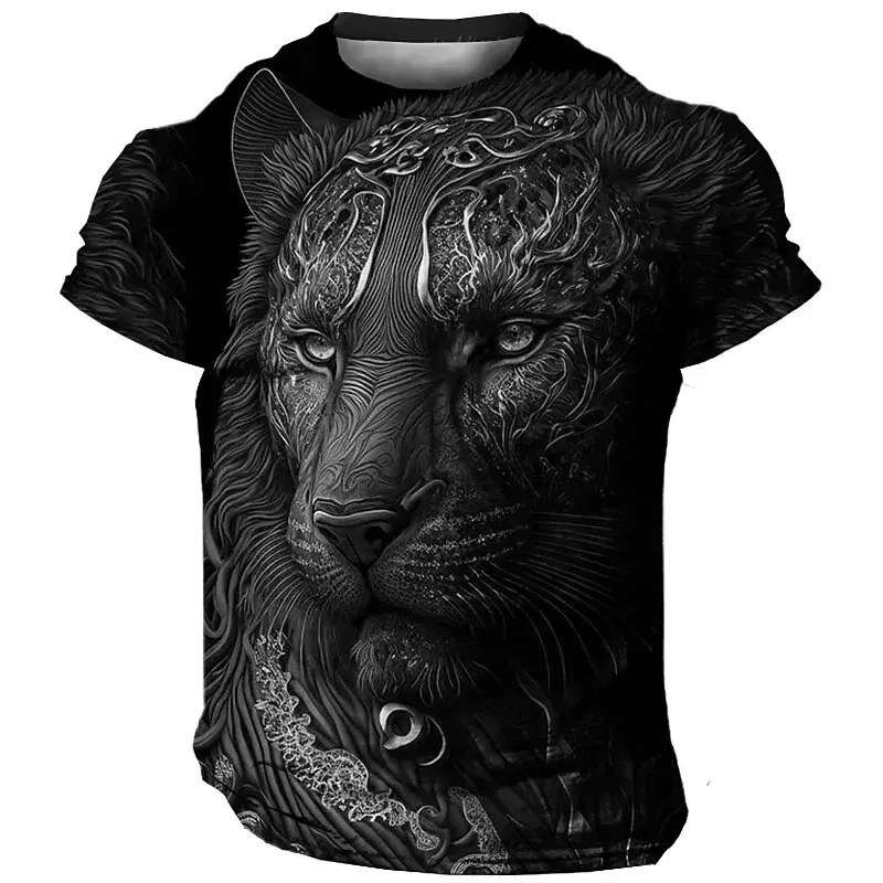 Size: XXXL, Color: Gold - Daily Oversized Men's T-Shirt 3D Lion Print Tees Tops Summer Casual Animal Pattern Streetwear New Fashion Street Men Clothing