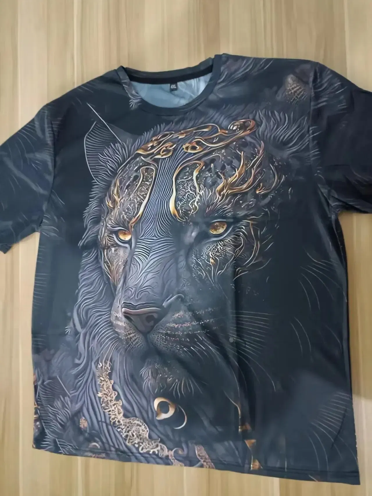 Size: XXXL, Color: Gold - Daily Oversized Men's T-Shirt 3D Lion Print Tees Tops Summer Casual Animal Pattern Streetwear New Fashion Street Men Clothing