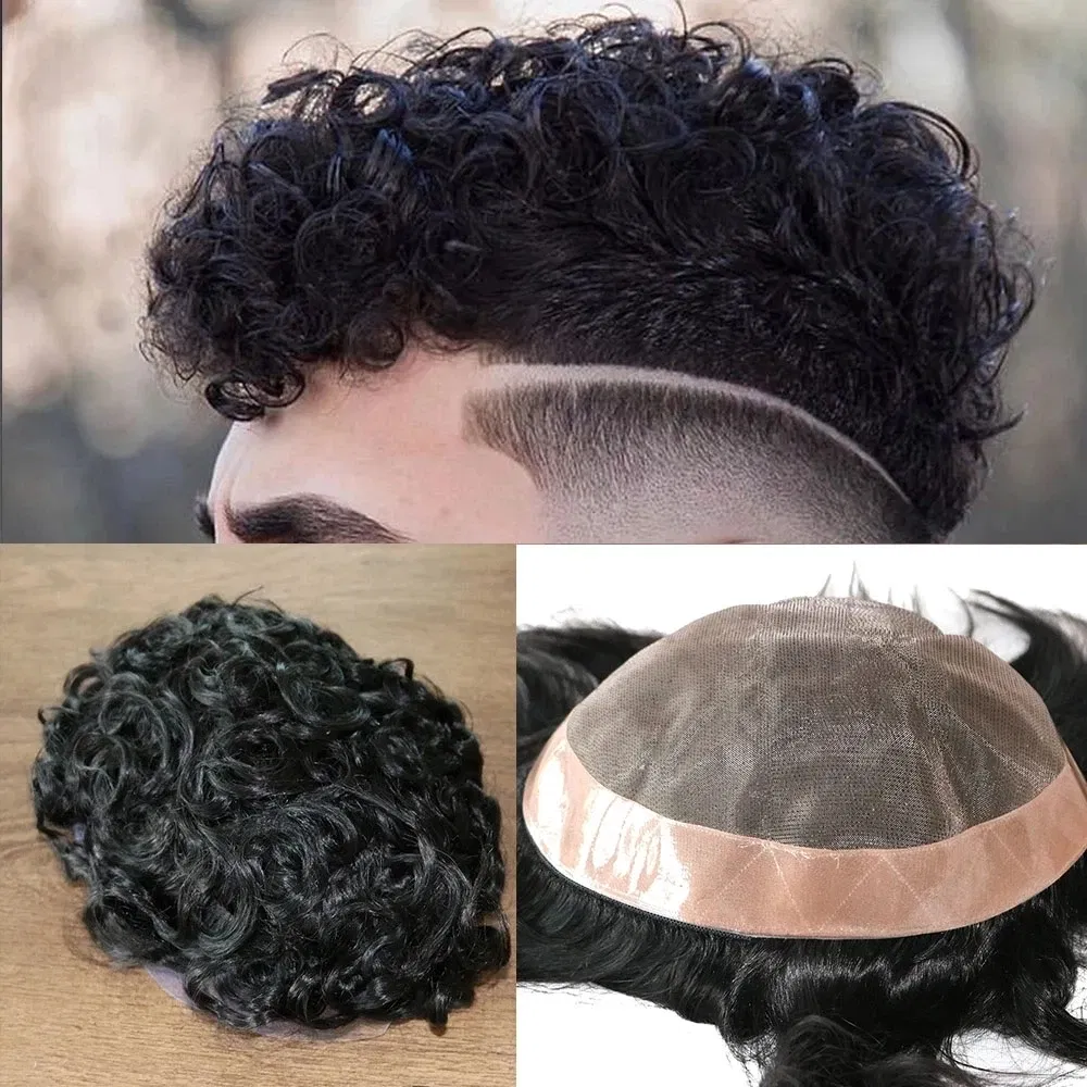 Toupee Color: 22R#, Toupee Density: 130%, Length: 6 inches, Toupee Size: 7x9, Toupee Design: free - 20MM Curly Brown Black Super Durable Mono Lace&Pu Mens Toupee Wig Human Hair 15mm Capillary Prosthesi Weave Replacement For Male