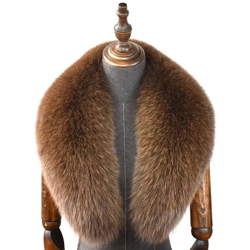 Color: Blue, Size: XXL - 100% Natural Real Fox Fur Collar For Women Men Coat Jacket Fur Scarf Winter Extra Large Size Neck Warmer Fur Scarf Shawls Wraps