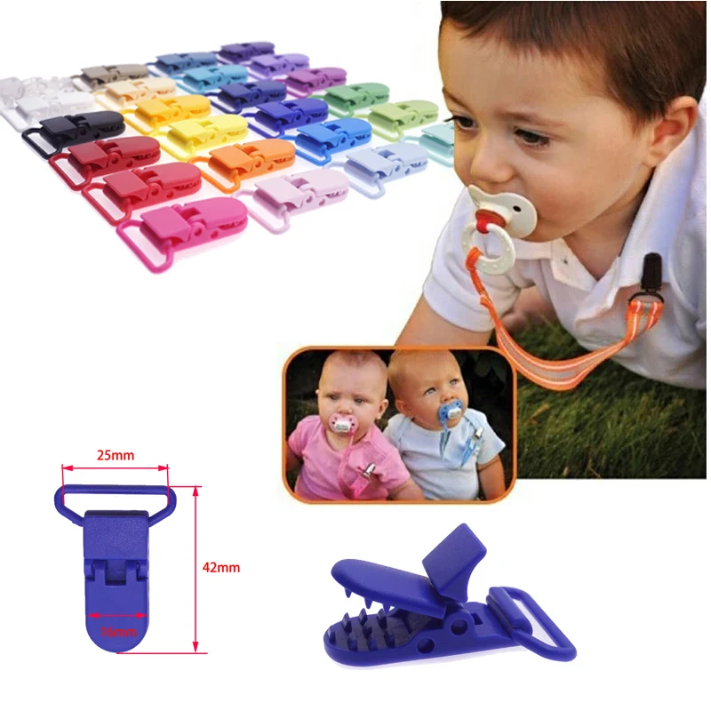 Color: GRAY - 48Pcs Eco-friendly Plastic Baby Pacifier Clips Holder Mix Colors Dummy Soother Bib Suspender Clip Transparent 25MM Free Shipping