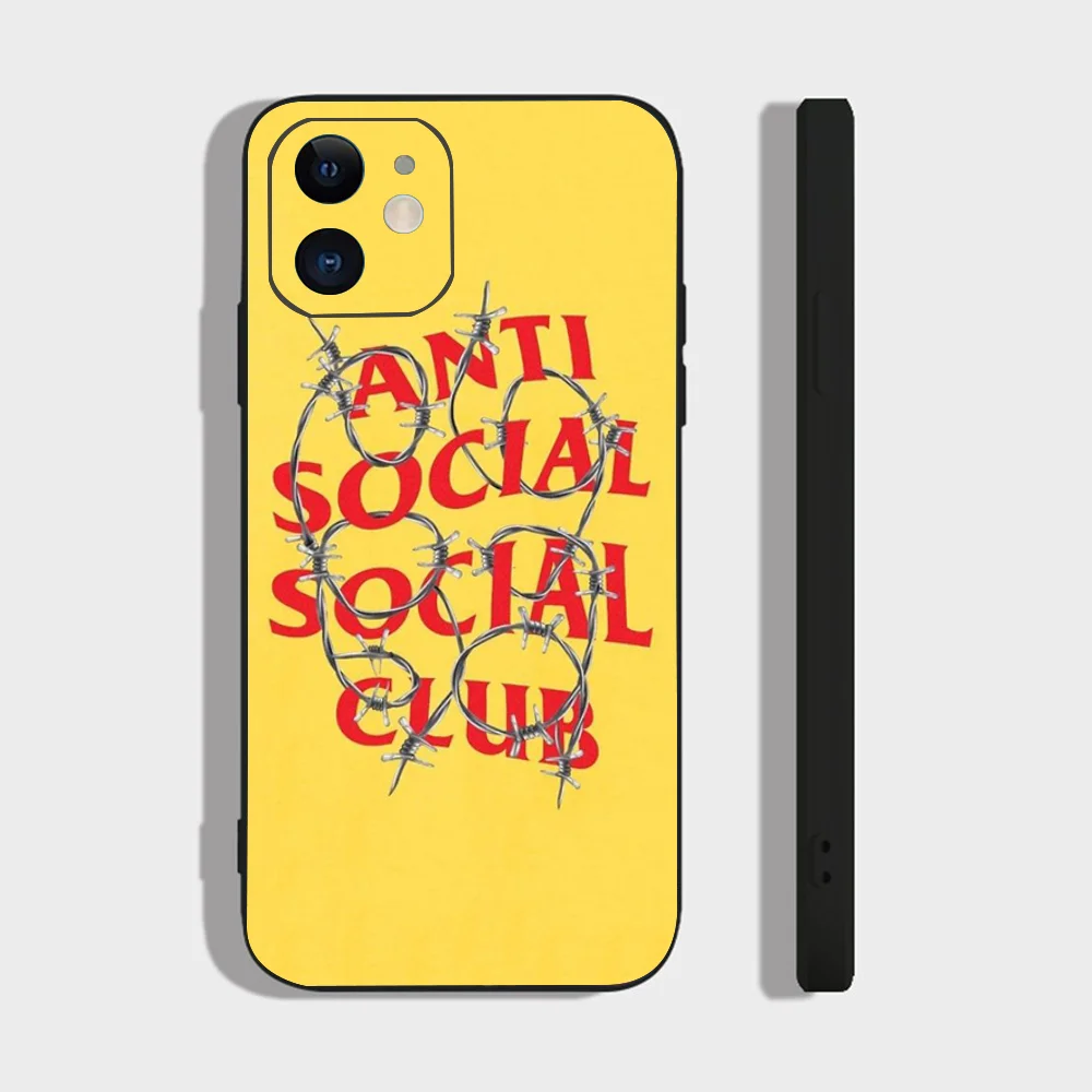 Color: black, Material: Cotton Fabric - Anti Social Social Club Phone Case For IPhone 16 15 14 13 Pro Max 11 12 Mini X Xs XR Se 2022 Black Silicone Cover