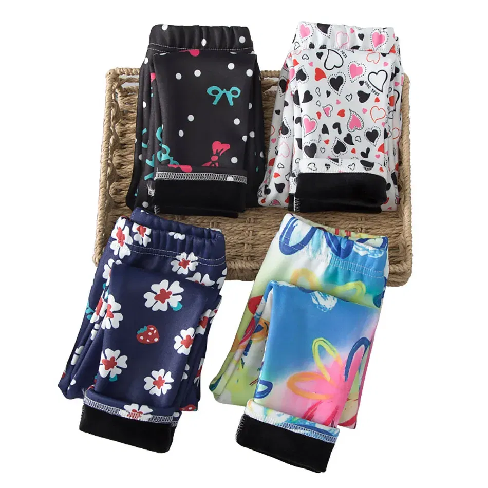 Color: Brown, Size: 128 - Warmth and Cozy Girls Plush Lined Thickened Elastic Leggings Long Pants Suitable Kids Daily Wear in Autumn Winter Cold Weather