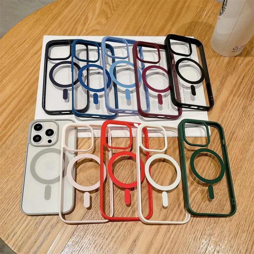 Color: Beige, Material: Vinyl - Luxury Shockproof Magsafe Wireless Charge Case for iPhone 17 Air 16 15 14 Plus 13 12 Mini 11 Pro Max Clear Magnetic Bumper Cover