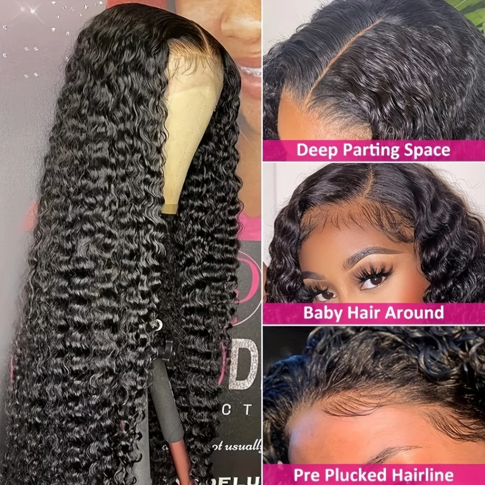Stretched Length: 8inches, Hair Color: #10, Density: 200%, Ships From: CHINA - Glueless Wig Human Hair Ready To Wear Water Wave Lace Front Wig 4x4 5x5 Lace Closure Black Wig Curly HD Lace Frontal Human Hair