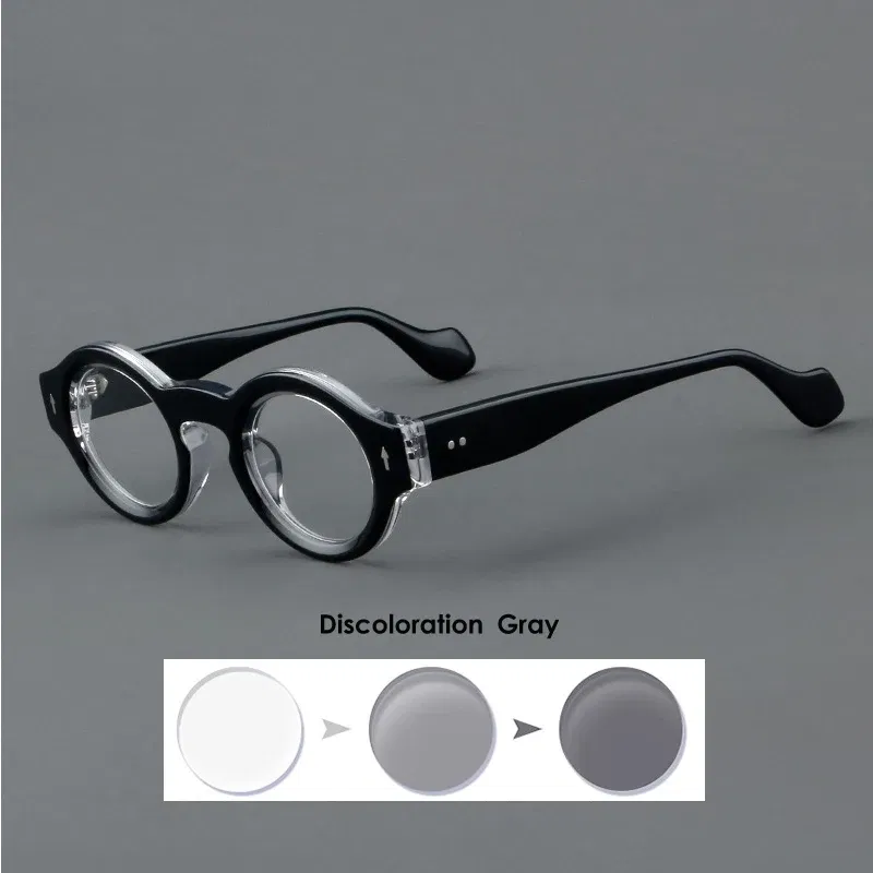 Frame Color: Blue, Eye Prescription: 0 - VCKA Round Acetate Reading Glasses Frame Retro Men Prescription Anti-blue discolor Women Custom Optics Retro Eyewear +0.50to +10