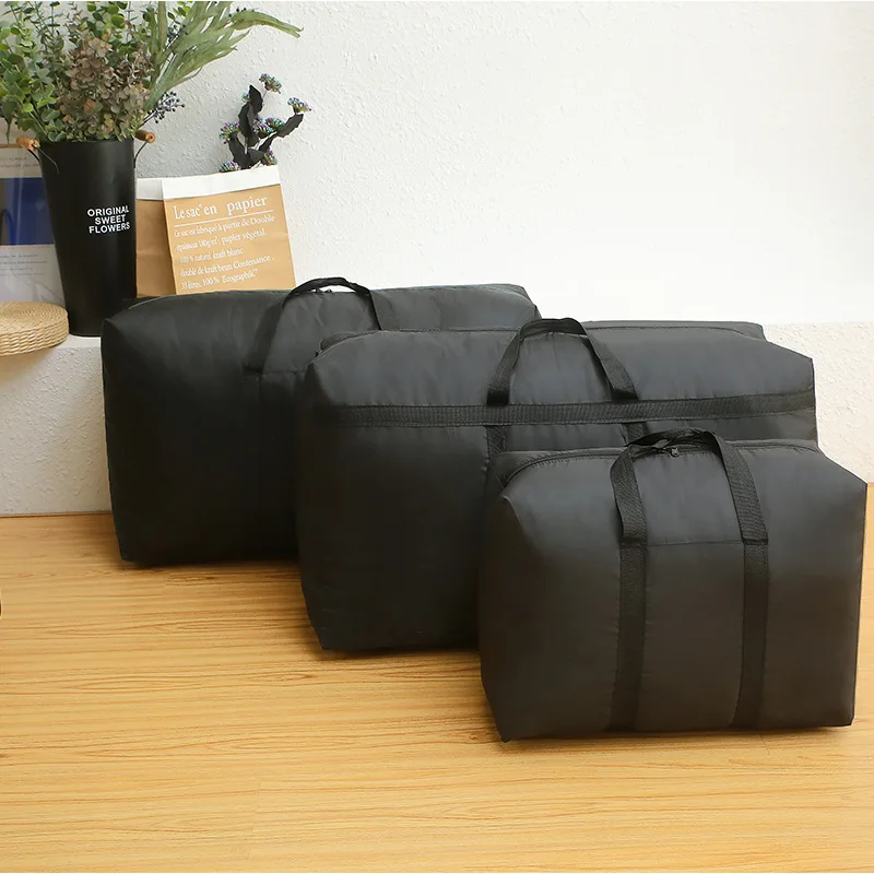 Color: Dark Grey - super large capacity travel duffel bag foldable luggage travel bag Waterproof Polyester Organizer Cloth Quilt Storage Bag