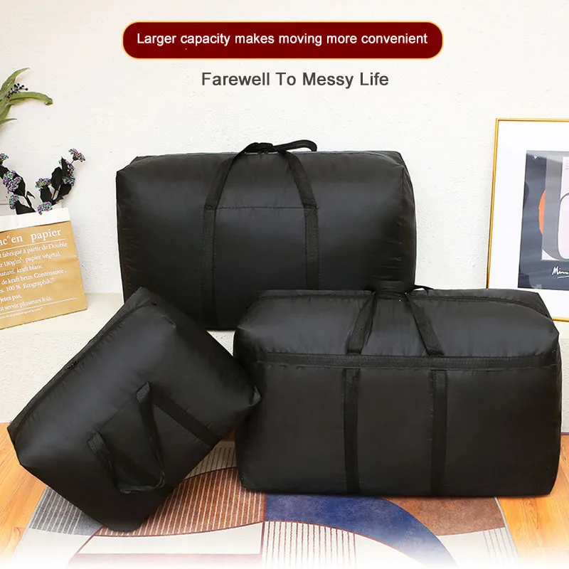 Color: Dark Grey - super large capacity travel duffel bag foldable luggage travel bag Waterproof Polyester Organizer Cloth Quilt Storage Bag