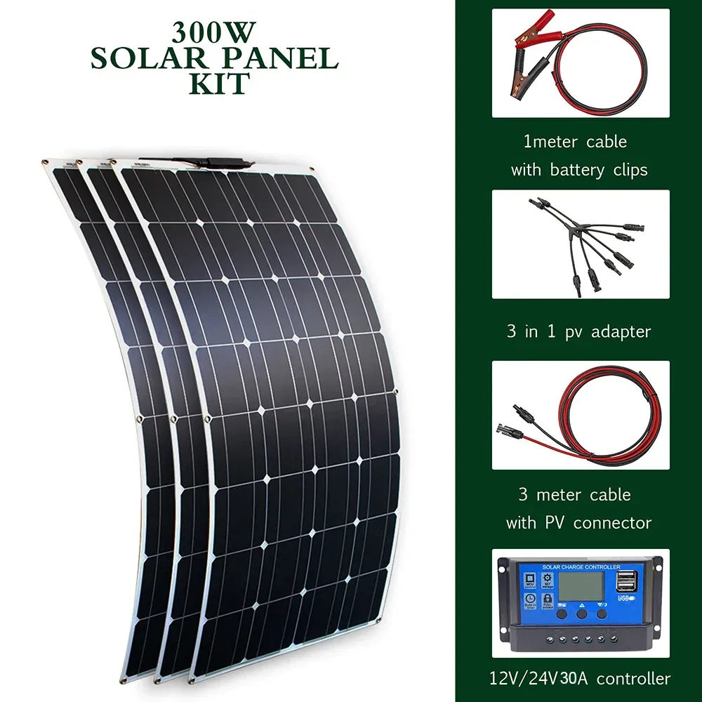 Color: Lavender, Ships From: CHINA - Top Solar panel kit and 300w 200w 100w flexible solar panels 12v 24v high efficiency battery charger module