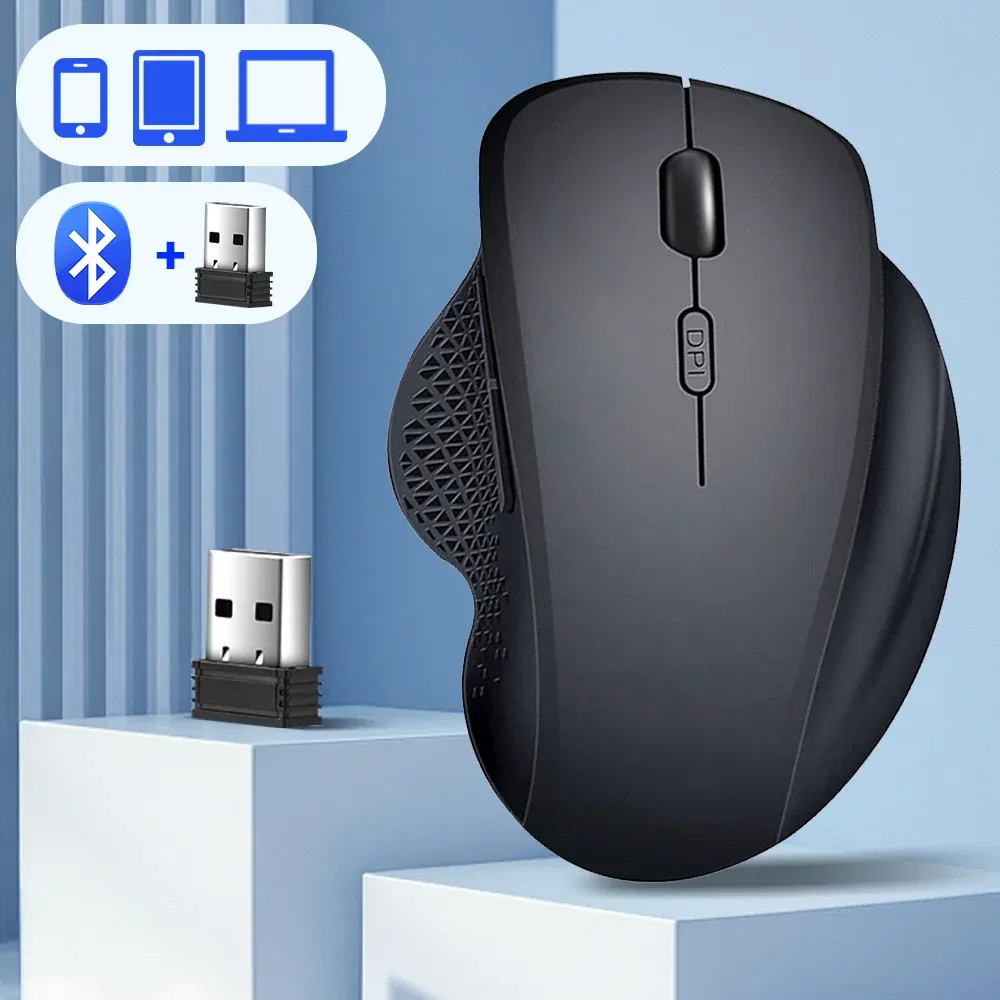 Color: Black - Ergonomic Rechargeable Wireless Bluetooth Mouse for PC Computer Laptop Macbook 1600DPI Dual Mode Mouse for IOS Android Tablet