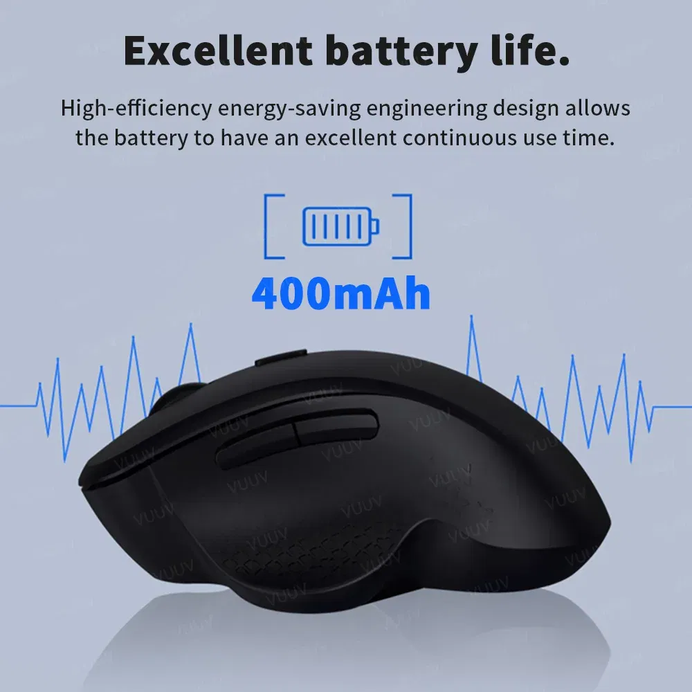 Color: Black - Ergonomic Rechargeable Wireless Bluetooth Mouse for PC Computer Laptop Macbook 1600DPI Dual Mode Mouse for IOS Android Tablet