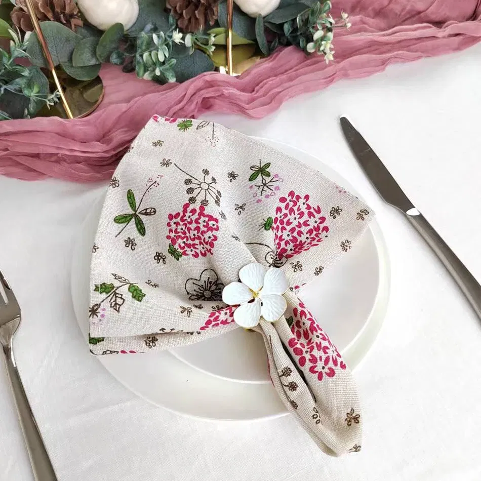 Color: Sky blue - 4PCS 40x40CM Floral Printed Cloth Napkins Japanese Style Dinner Dish Towel Wedding Restaurant Bar Table Mat serviette de table