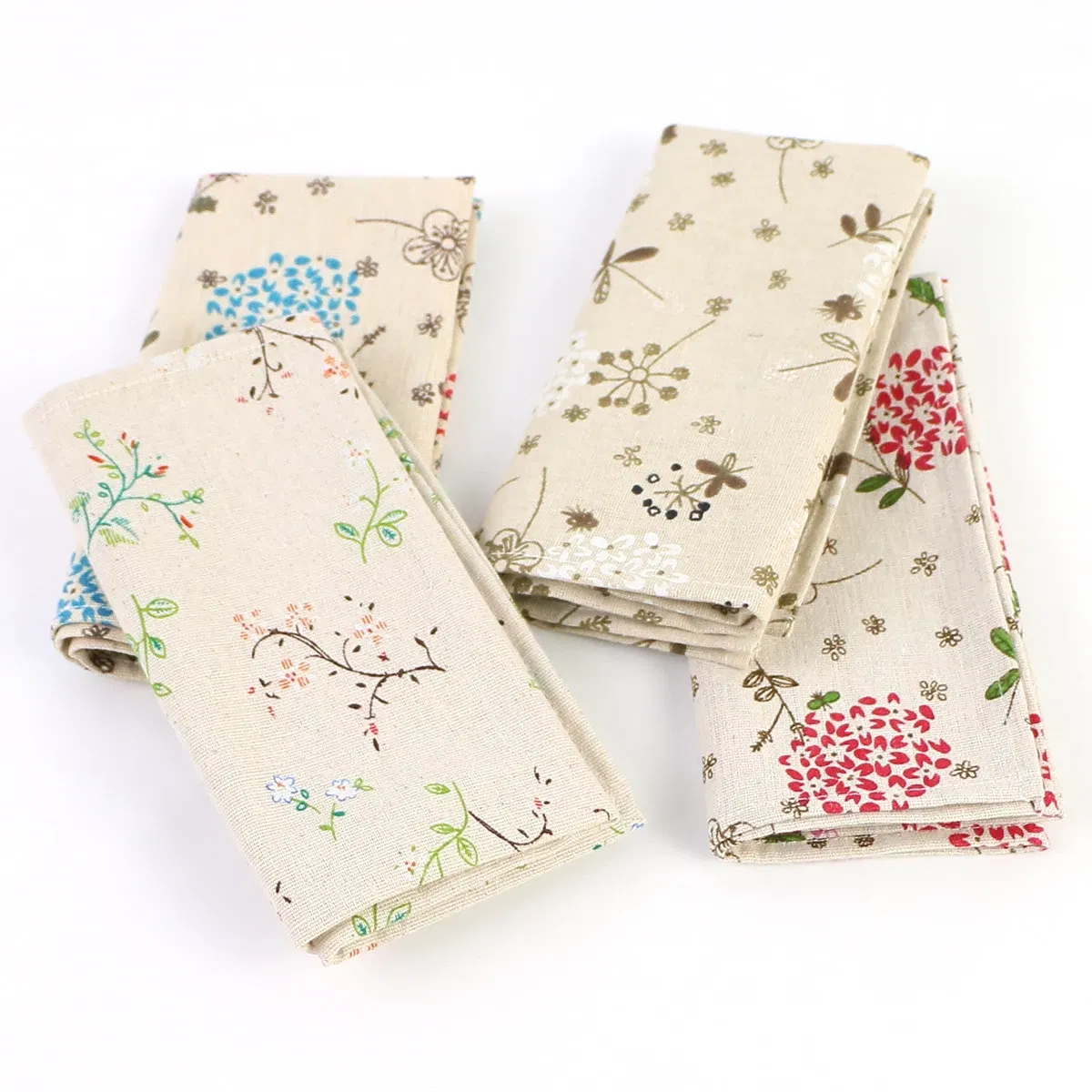 Color: Sky blue - 4PCS 40x40CM Floral Printed Cloth Napkins Japanese Style Dinner Dish Towel Wedding Restaurant Bar Table Mat serviette de table