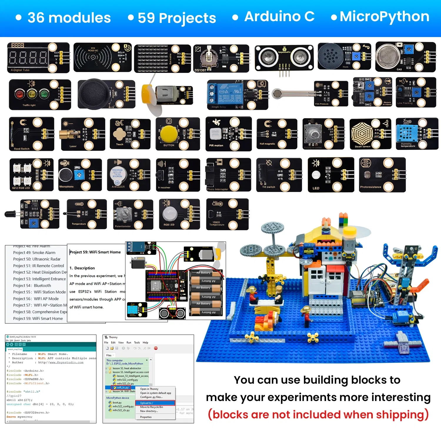 Color: Fuchsia - Keyestudio? ESP32 RFID 37 in 1? Sensor Kit with ESP32 Board For Arduino STEM Electronic DIY Kit For Adults Programming(59Projects)