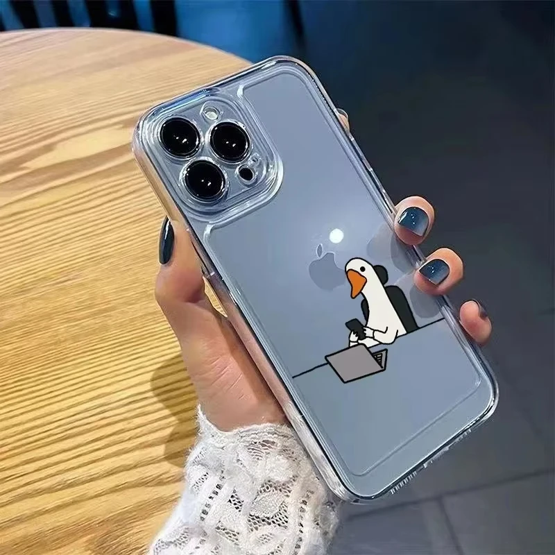 Color: Blue, Compatibility by Model: iPhone 8 Plus - Cute Duck Phone Case For iPhone 16 15 14 13 12 11 Pro Max XS X XR 7 8 Plus Mini SE 2020 2022 Mobile Funda Transparent