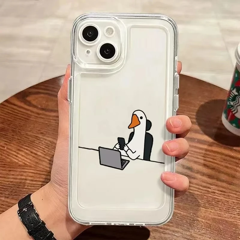 Color: Blue, Compatibility by Model: iPhone 8 Plus - Cute Duck Phone Case For iPhone 16 15 14 13 12 11 Pro Max XS X XR 7 8 Plus Mini SE 2020 2022 Mobile Funda Transparent