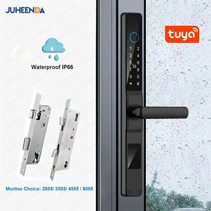 Color: CRIMSON, Ships From: CHINA - Tuya Smartlife WiFi Remote Control Waterproof Smart Lock Sliding Aluminum Door Digital Password Card Fingerprint Electronic Lock