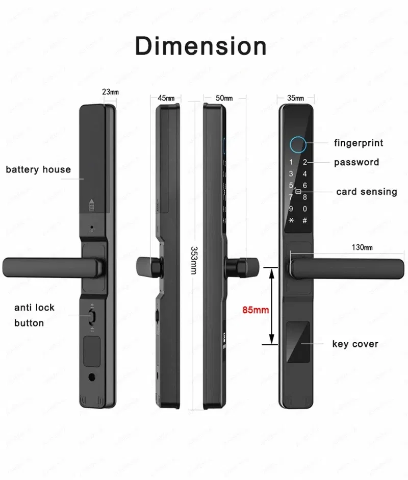 Color: CRIMSON, Ships From: CHINA - Tuya Smartlife WiFi Remote Control Waterproof Smart Lock Sliding Aluminum Door Digital Password Card Fingerprint Electronic Lock