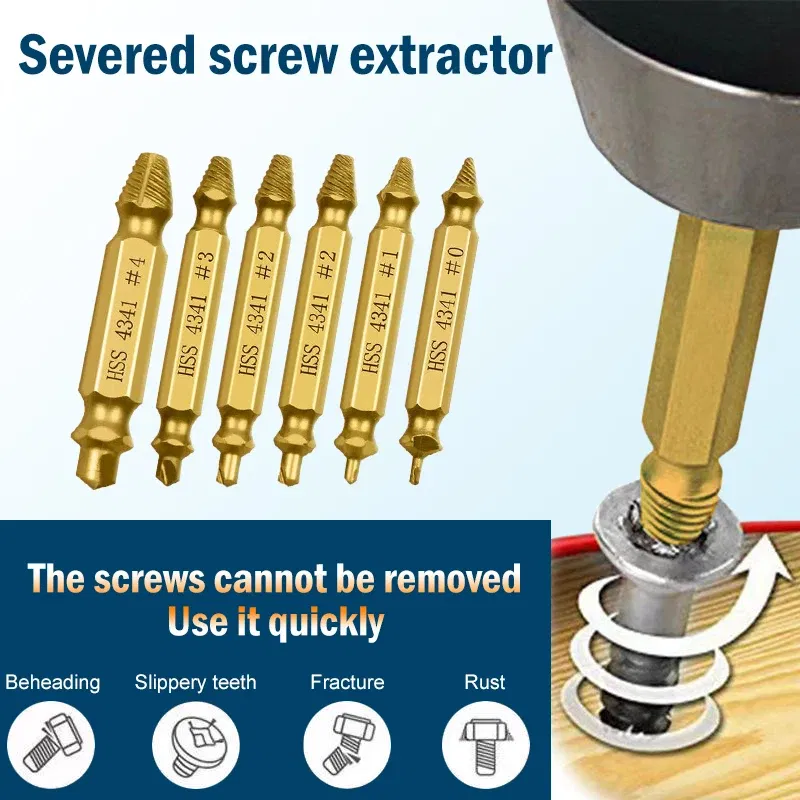 Color: Silver - Broken Double Head Screw Extractor Sliding Thread And Broken Wire Remover 4341 Hexagon Drill Set Broken Wire Extractor