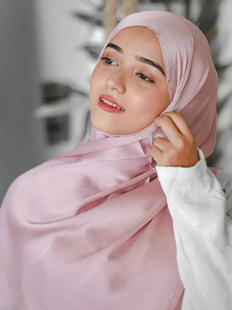 Color: ROSE RED - Hot Premium Satin Crinkle Hijab Scarf Chiffon Shawl Plain Muslim Women Hijabs Breathab Islam Women Turban Pleated Scarf Ramadan