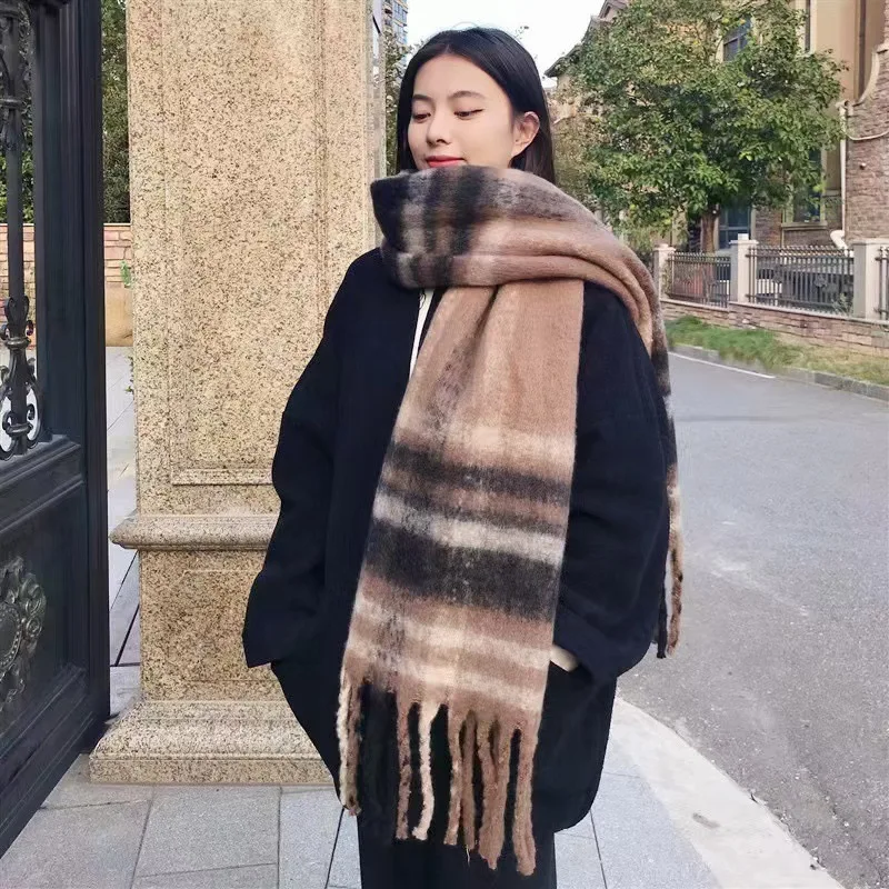 Color: Gold, Size: XXS - 2025 Hot  Luxury Winter Thick Warm Scarf Women Cashmere Shawl and Wraps Pashmina Neckerchief Bufanda Female Long Tessel Echarpe