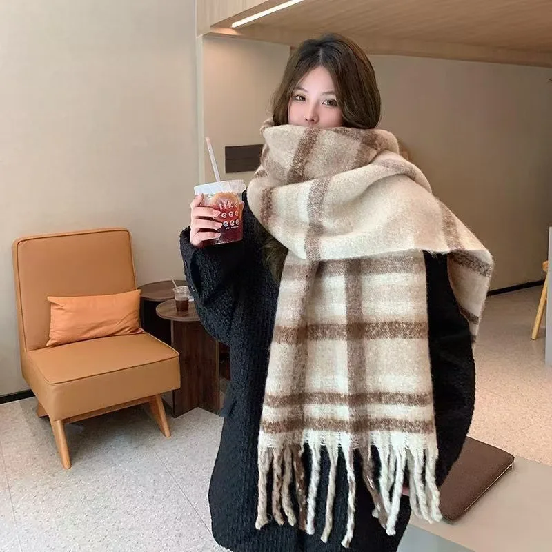 Color: Gold, Size: XXS - 2025 Hot  Luxury Winter Thick Warm Scarf Women Cashmere Shawl and Wraps Pashmina Neckerchief Bufanda Female Long Tessel Echarpe