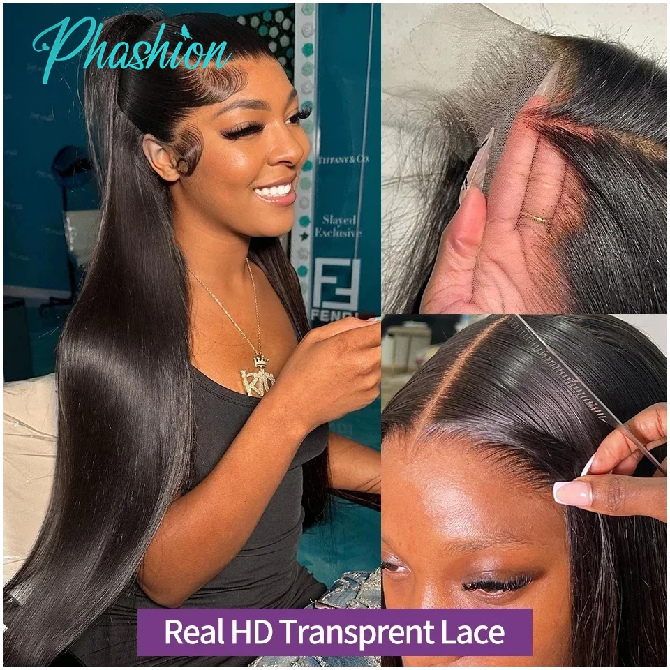 Color: Natural Color, Stretched Length: 14inches - Phashion 26 28 Inch13x6 Lace Frontal Straight Pre Plucked Swiss HD Transparent Full Front Only Natural Black 100% Human Hair
