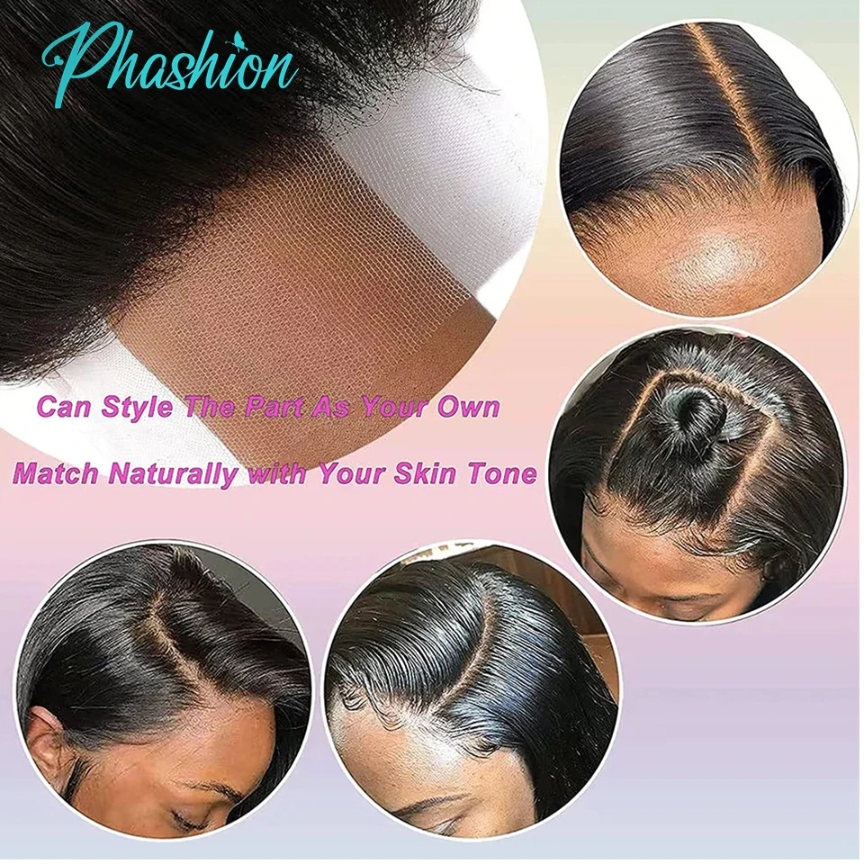 Color: Natural Color, Stretched Length: 14inches - Phashion 26 28 Inch13x6 Lace Frontal Straight Pre Plucked Swiss HD Transparent Full Front Only Natural Black 100% Human Hair