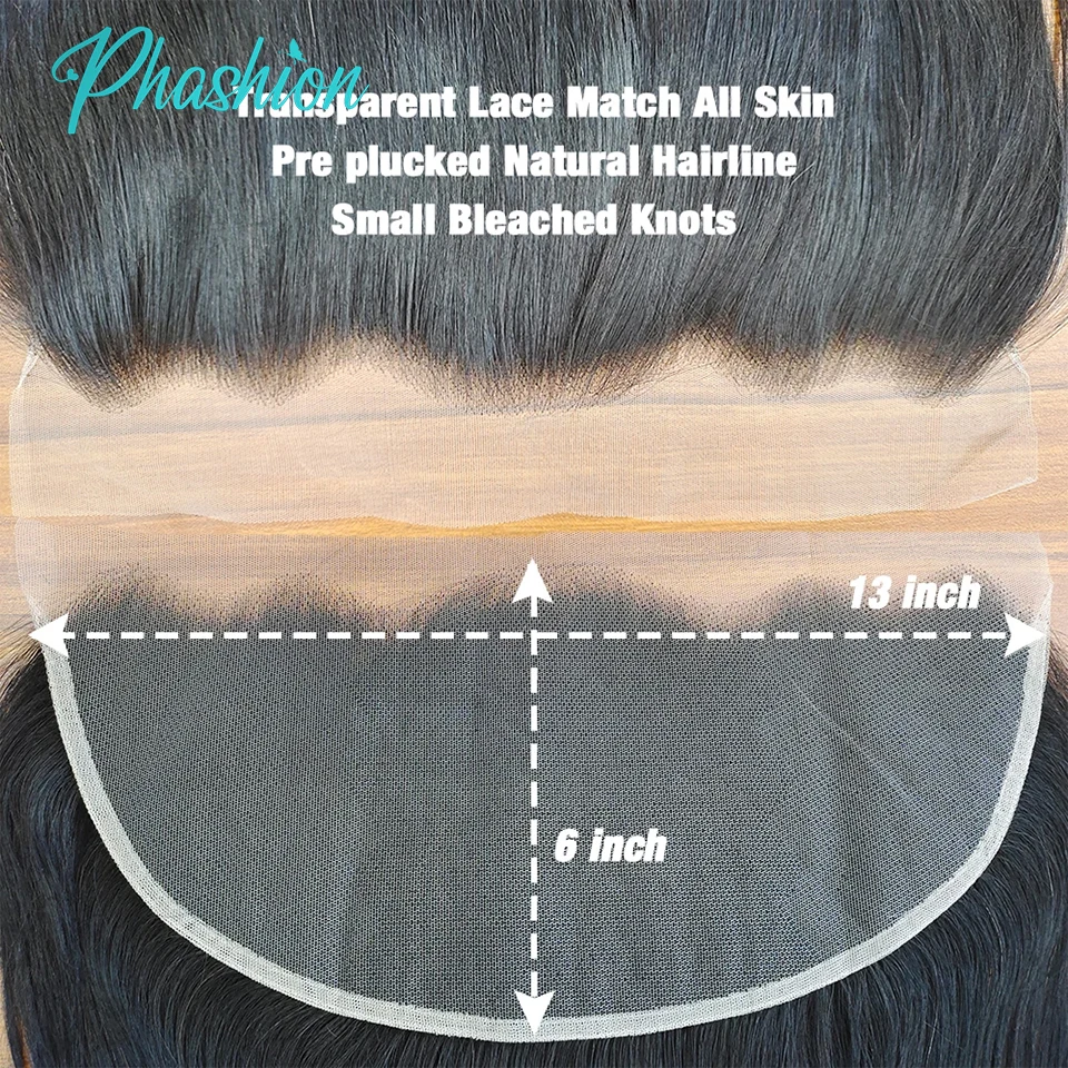 Color: Natural Color, Stretched Length: 14inches - Phashion 26 28 Inch13x6 Lace Frontal Straight Pre Plucked Swiss HD Transparent Full Front Only Natural Black 100% Human Hair