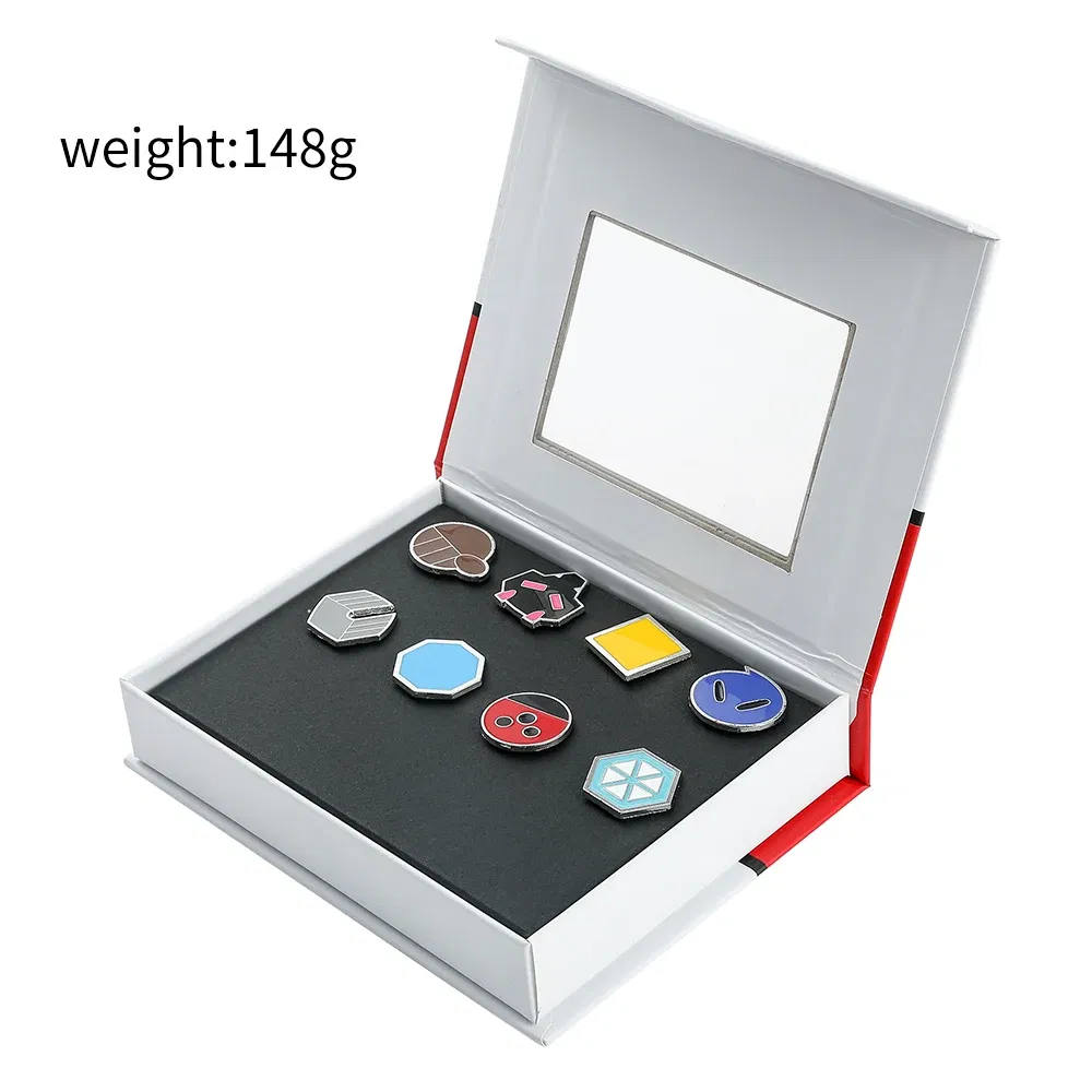 Metal color: Pure Gold Color - Pokemon Gym Badges Kanto Johto Hoenn Sinnoh Unova Kalos League Region Orange Islands Pins Brooches Box Set Pocket Monster