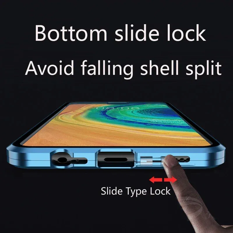 Color: green, Material: POLYESTER - Double Sided Glass Magnetic Metal Snap Lock Phone Case For Honor Magic 4 5 Ultimate 6 Lite 7 Pro Lens Protection Cover Cases
