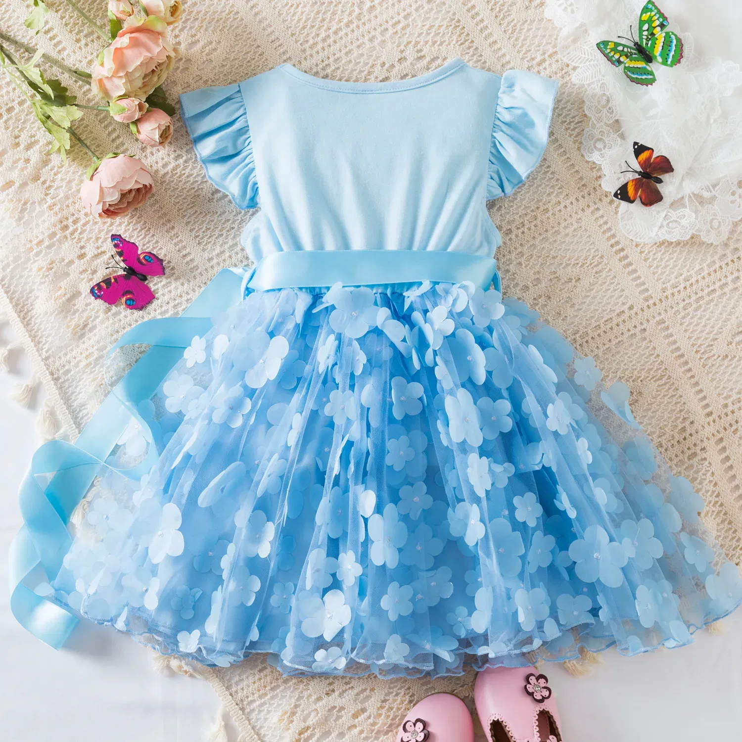 Color: Yellow, Size: M - Hello Kitty Summer Dress for Kid's Casual Clothes 3D Butterfly Cute Baby Girls Princess Dress Party Dresses 2-6 Yrs