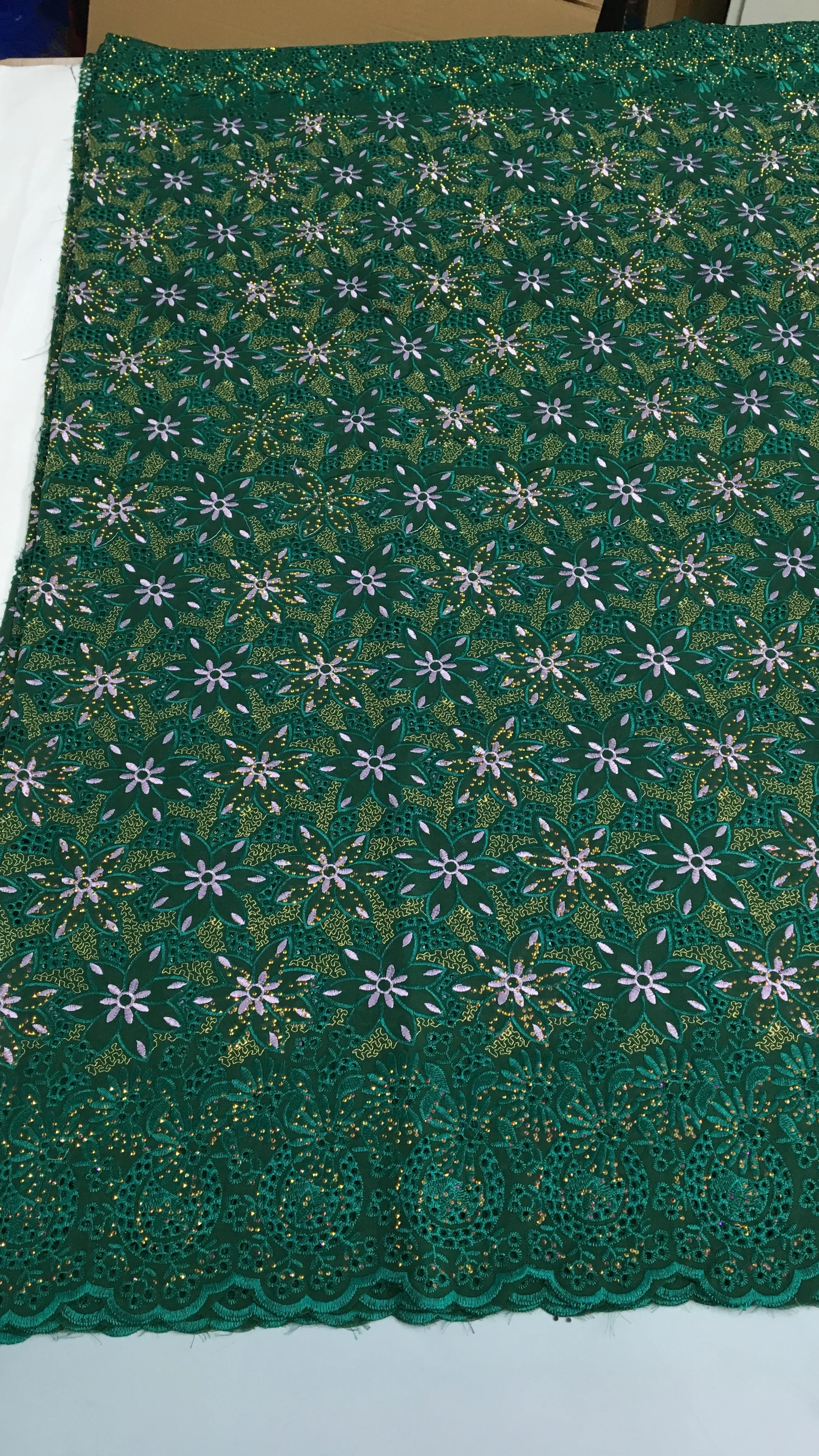 Color: BROWN, length: 5 yards, Width: 120cm - Black Swiss Lace Fabric High Quality 2025 Embroidered Rhinestones Nigerian Cotton Lace Fabric African Dress for Women Sew A4212