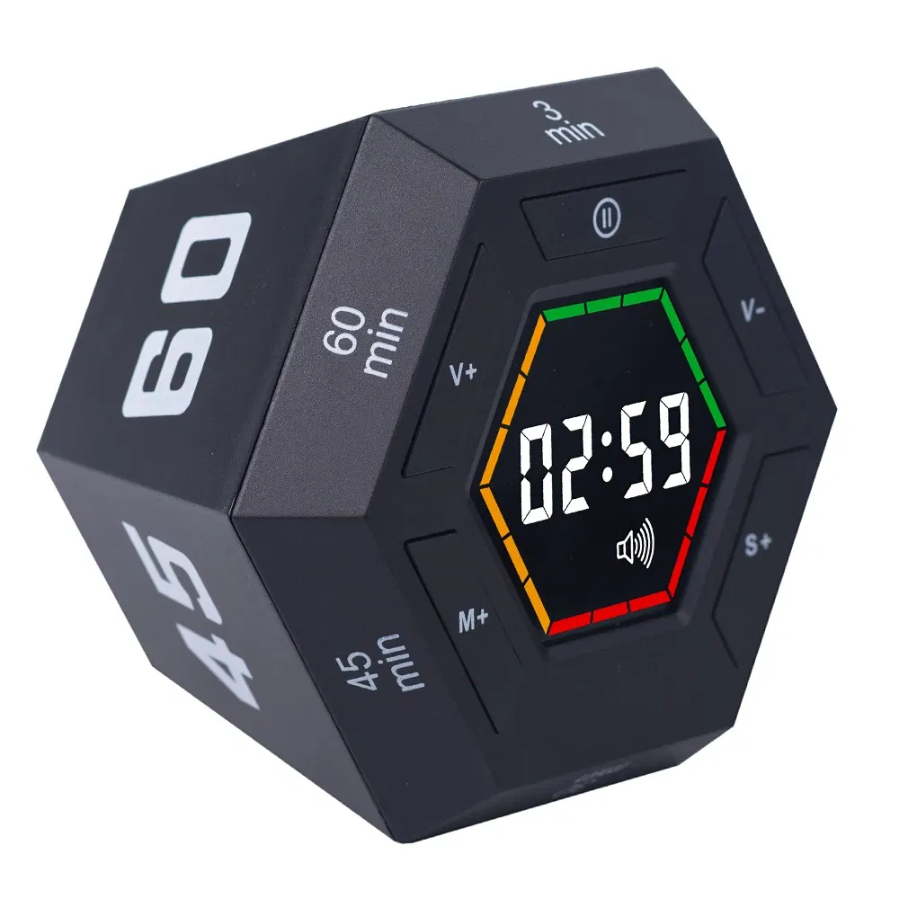 Color: GRAY - Hexagon Visual Flip Timer for kids  Digital Study Pomodoro Cooking Timers Silent timing Magnetic Smart Productivity Kitchen Time