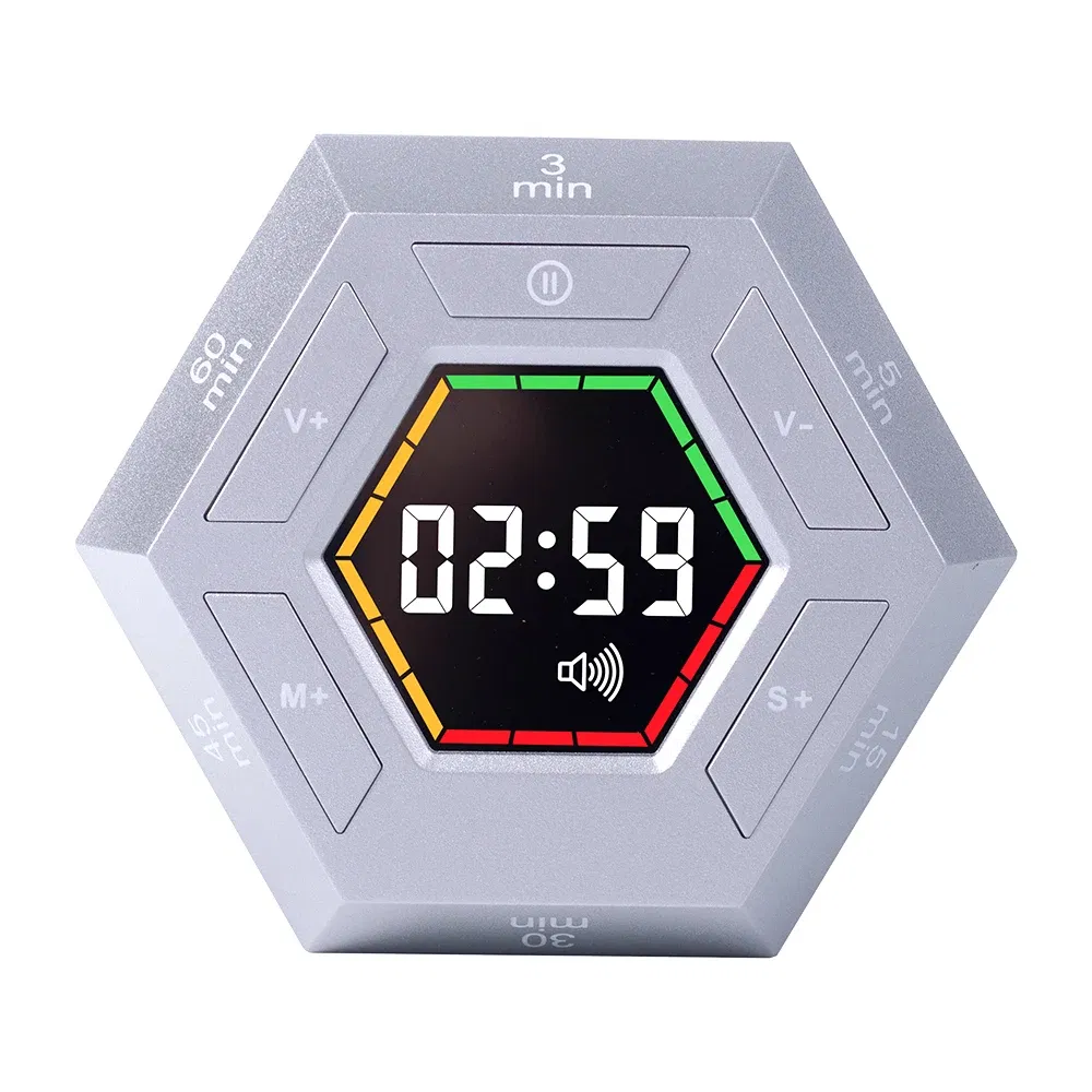 Color: GRAY - Hexagon Visual Flip Timer for kids  Digital Study Pomodoro Cooking Timers Silent timing Magnetic Smart Productivity Kitchen Time