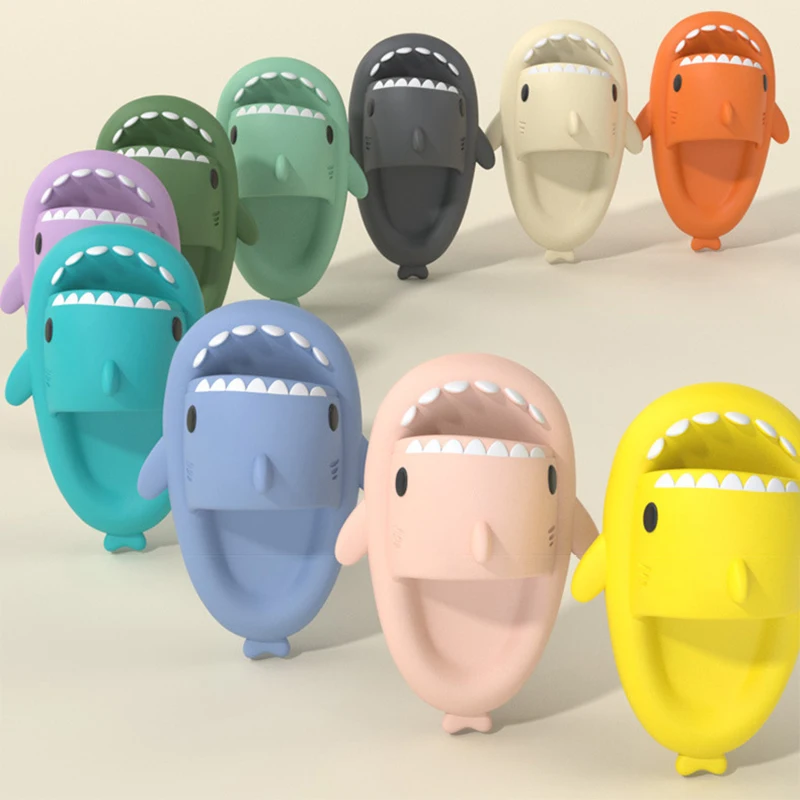 Color: Beige, Shoe Size: 36 - Shark Slides Women Slippers Men Flip Flops Home Couple Kids Bathroom Flat Shoes Outdoor Beach Funny Sandals Men Slippers