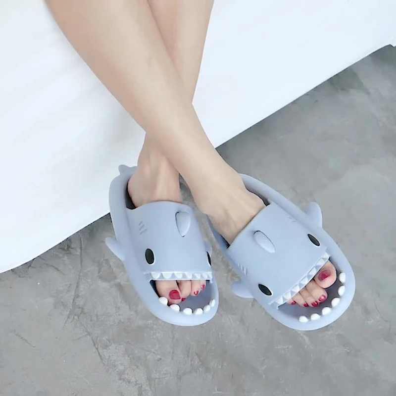 Color: Beige, Shoe Size: 36 - Shark Slides Women Slippers Men Flip Flops Home Couple Kids Bathroom Flat Shoes Outdoor Beach Funny Sandals Men Slippers