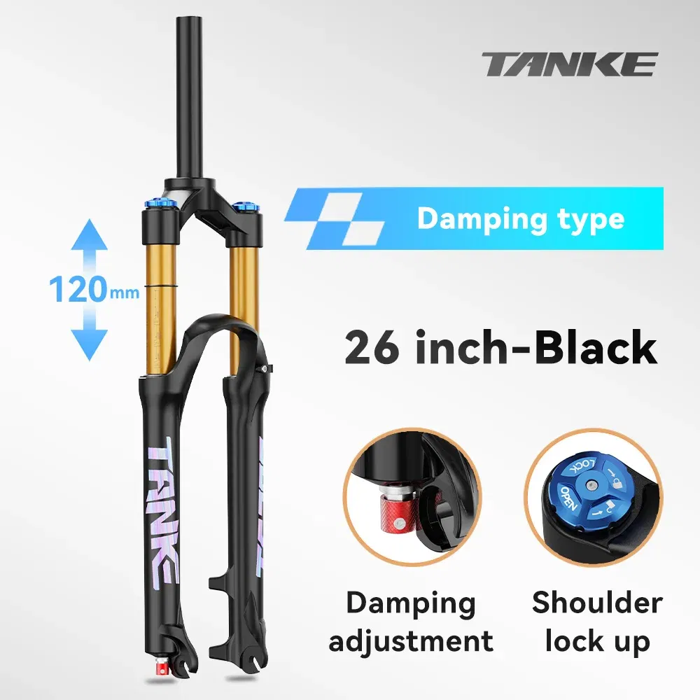 Color: Blue - TANKE Bike Fork Rebound Adjustable MTB Air Front Suspension 26/27.5/29 Inch 120mm Travel Quick Release Fork Bicycle Accessories