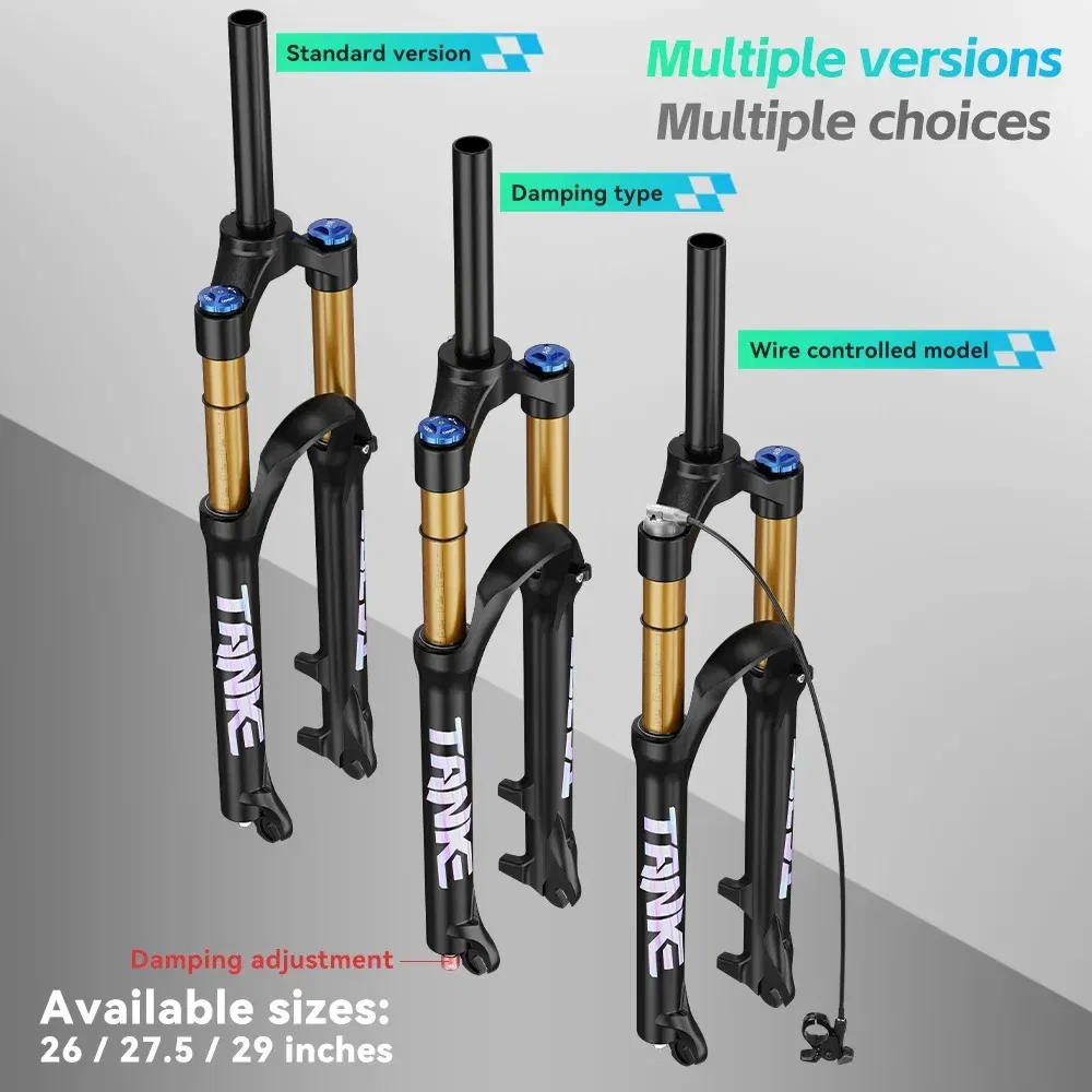 Color: Blue - TANKE Bike Fork Rebound Adjustable MTB Air Front Suspension 26/27.5/29 Inch 120mm Travel Quick Release Fork Bicycle Accessories